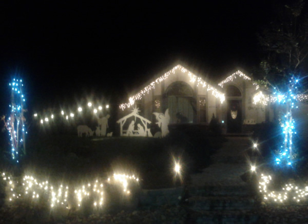 Outdoor nativity with lights